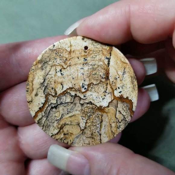 Large Picture Jasper * 48.23 x 5.73mm * Drilled Cabochon * Round Pendant Stone - Picture 10 of 12